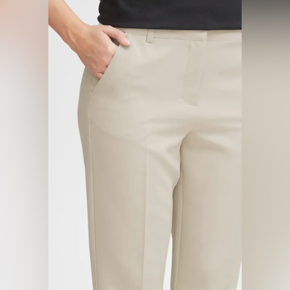 NWOT ICHI IHLEXI TROUSERS, beige/ neutral, slight crop, mid rise, straight leg - Picture 2 of 13